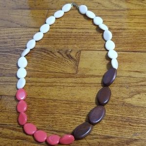 Pretty Wood/stone necklace/brown, cream and red